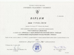 Diplom z oboru čeština a křesťanská výchova